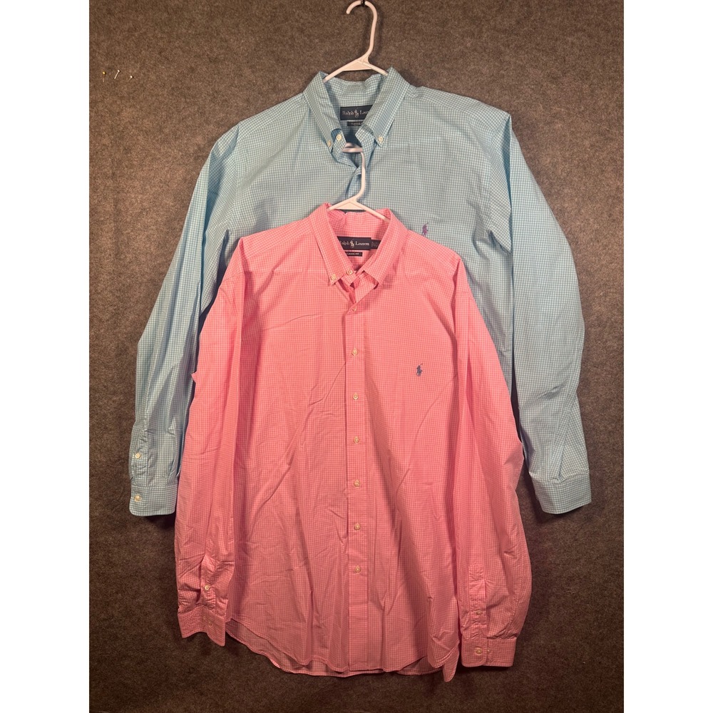 Lot 2 Ralph Lauren Mens 16.5 38/39 Tall Classic Fit Gingham‎ Button Down Shirts